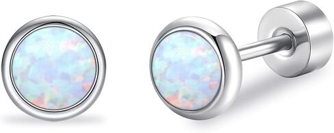 Opal Stud Earrings for Women G23 Titanium Hypoallergenic Earrings Round Flat Back Ear Studs Minimalist Everyday Earring 3MM/4MM/5MM Available in Saudi Arabia