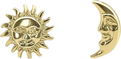 Silverly Gold Plated Smiling Sun and Crescent Moon Stud Earrings - Small Celestial Gold Mismatched Studs - Asymmetric Fun Summer Jewelry for Women - Hypoallergenic Ear Party Jewelry in Saudi Arabia