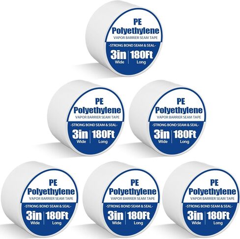 Treela 6 Rolls Vapor Barrier Tape 4" x 180' 9 Mil White Polyethylene Tape, Moisture Barrier Vapor Seam for Crawl Spaces Underlayment Insulation Plastic Liners More in Saudi Arabia