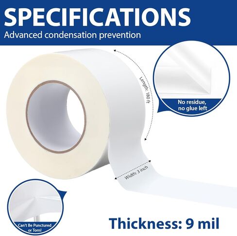 Treela 6 Rolls Vapor Barrier Tape 4" x 180' 9 Mil White Polyethylene Tape, Moisture Barrier Vapor Seam for Crawl Spaces Underlayment Insulation Plastic Liners More in Saudi Arabia