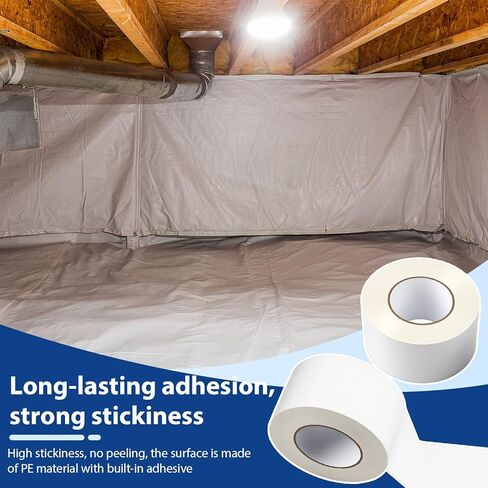 Treela 6 Rolls Vapor Barrier Tape 4" x 180' 9 Mil White Polyethylene Tape, Moisture Barrier Vapor Seam for Crawl Spaces Underlayment Insulation Plastic Liners More in Saudi Arabia