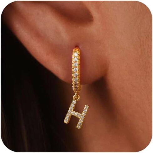 TURANDOSS Zircon Huggie Earrings for Girls Women, 14K Gold Plated Initial Earring Cuff Hoop, Personalized 26 Alphabet Letter A-Z CZ Hypoallergenic Earrings Birthday Gifts in Kuwait