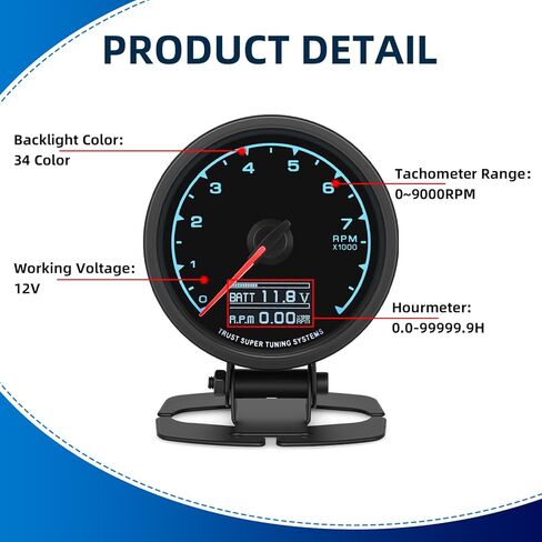 MH مقياس سرعة الدوران 2.5 "60 مللي متر 9000 دورة في الدقيقة قارب مقياس سرعة الدوران RPM مقياس متعدد الألوان الخلفية للسيارات سيارة شاحنة البحرية in Kuwait