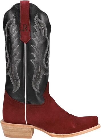 Womens Rhubarb Rough Out Embroidered Square Toe Casual Boots Mid Calf Low Heel 1-2" - Black, Red in Kuwait