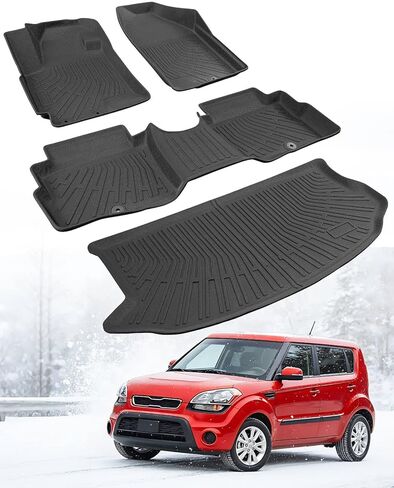 DiffCar® for Kia Soul Floor Mats: 2010 2011 2012 2013 Cargo Liner | All-Weather Custom Fit Car Accessories for Kia Soul Interior Protection | TPE Rubber Box Car Floor Trunk Carpet 4PCS Full Set Black in Kuwait
