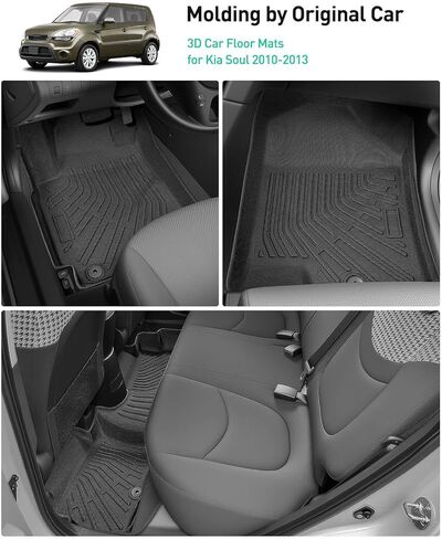 DiffCar® for Kia Soul Floor Mats: 2010 2011 2012 2013 Cargo Liner | All-Weather Custom Fit Car Accessories for Kia Soul Interior Protection | TPE Rubber Box Car Floor Trunk Carpet 4PCS Full Set Black in Kuwait