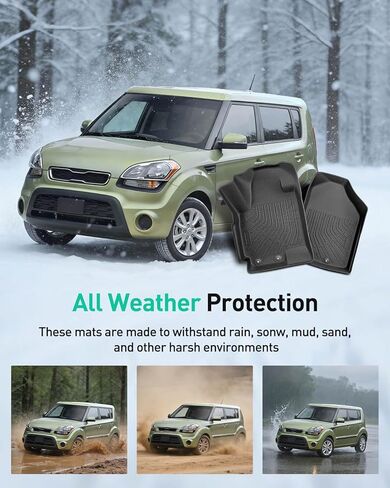 DiffCar® for Kia Soul Floor Mats: 2010 2011 2012 2013 Cargo Liner | All-Weather Custom Fit Car Accessories for Kia Soul Interior Protection | TPE Rubber Box Car Floor Trunk Carpet 4PCS Full Set Black in Kuwait