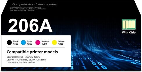 206A Toner Cartridges 4 Pack(with Chip) Replacement for HP 206A Toner 206X W2110A W2110X Compatible with HP Color LaserJet Pro MFP M283fdw M283cdw M283fdn M282mw Pro M255dw M255nw Printer (4 Pack) in Kuwait