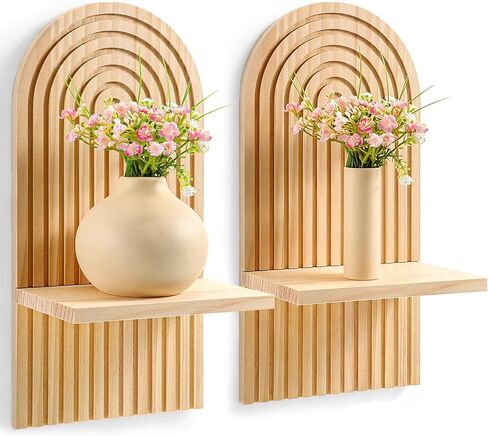 2pcs Boho Wall Candle Sconces Boho Wall Decor Rustic Farmhouse Wooden WallMount Candle Holders Wood Bohemian Decor Floating Shelves Arched Wooden Hanging Shelves for Bedroom Living Room Bathroom Home in Saudi Arabia