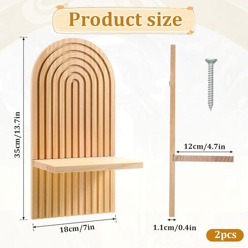 2pcs Boho Wall Candle Sconces Boho Wall Decor Rustic Farmhouse Wooden WallMount Candle Holders Wood Bohemian Decor Floating Shelves Arched Wooden Hanging Shelves for Bedroom Living Room Bathroom Home in Saudi Arabia