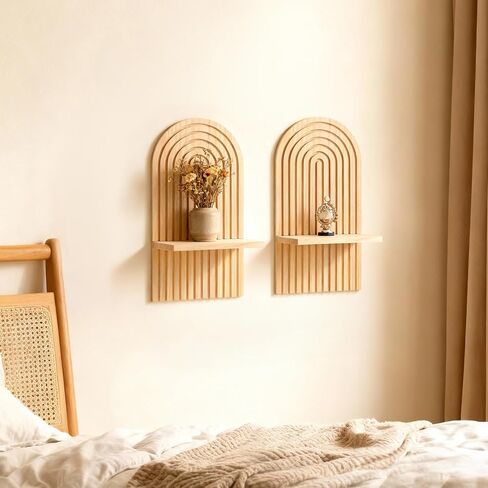 2pcs Boho Wall Candle Sconces Boho Wall Decor Rustic Farmhouse Wooden WallMount Candle Holders Wood Bohemian Decor Floating Shelves Arched Wooden Hanging Shelves for Bedroom Living Room Bathroom Home in Saudi Arabia