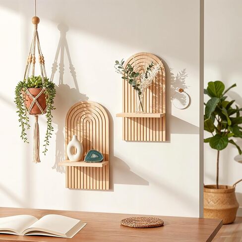 2pcs Boho Wall Candle Sconces Boho Wall Decor Rustic Farmhouse Wooden WallMount Candle Holders Wood Bohemian Decor Floating Shelves Arched Wooden Hanging Shelves for Bedroom Living Room Bathroom Home in Saudi Arabia