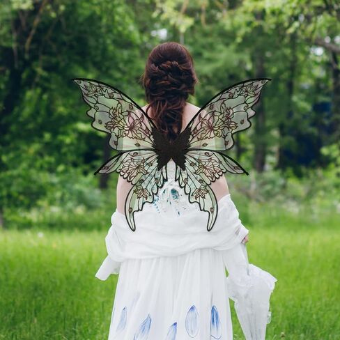 YKW Fairy Wings Adult Costume Set, Organza Butterfly Iridescent with Lace Gloves Women Halloween Cosplay Party Angel Dark in Saudi Arabia