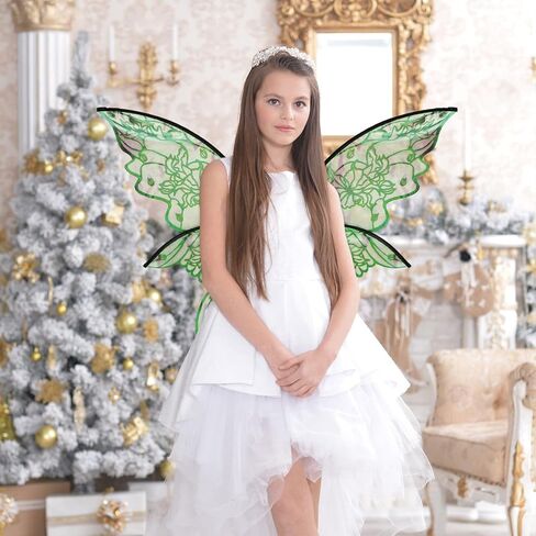 YKW Fairy Wings Adult Costume Set, Organza Butterfly Iridescent with Lace Gloves Women Halloween Cosplay Party Angel Dark in Saudi Arabia
