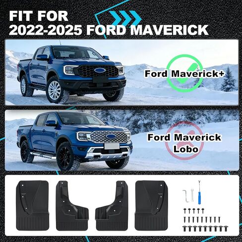 اللوحات الطينية من Dermon لـ 2022-2025 Ford Maverick (ليست من أجل Lobo) واقيات الطين الأمامية والخلفية واقيات الطين من الرذاذ وحماية العجلات والإطارات 4 قطع (إصدار كبير جدًا) in Kuwait