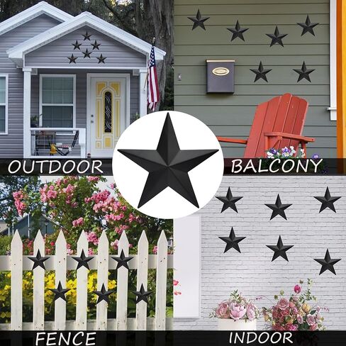 vivicomfy 6 "6 قطع لكل مجموعة سوداء معدنية الحظيرة ستار جدار ديكور، نجوم تكساس الفن، نجوم معدنية ريفي خمر مزرعة البلد الغربي المنزل الديكور الداخلي أو الخارجي in Kuwait