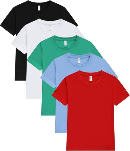 5 قطع من تيشيرتات الأولاد قمصان قصيرة الأكمام للأولاد تي شيرتات قطن للأطفال والبنات ملابس علوية صيفية من 4 إلى 12 سنة in Kuwait