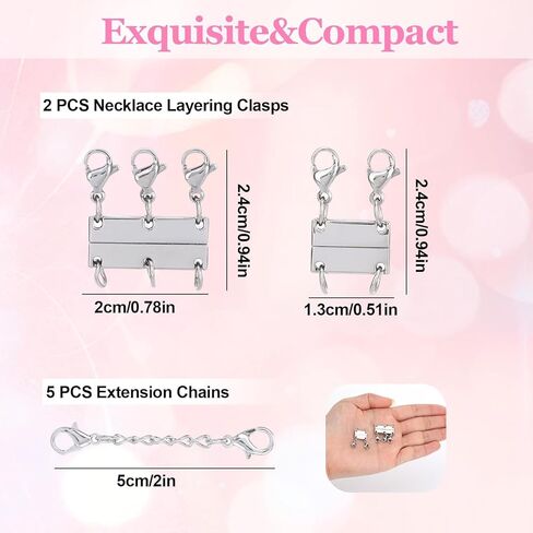 7 PCS Siliver Necklace Layering Clasps,Necklace Layered Clasp with 5 Necklace Extenders,Multiple Necklace Layering Separator for Women,Bracelet Connector Jewelry Clasps and Closures in Kuwait