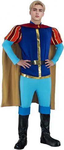 Mens Prince Phillip Costume Adult Prince Charming Halloween Cosplay with Tunic Pants Cape Belt Outfit in Saudi Arabia