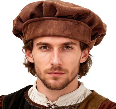Medieval Beret Hat Soft Faux Suede Mop Cap for Men Women Vintage Renaissance Costume Accessory in Kuwait