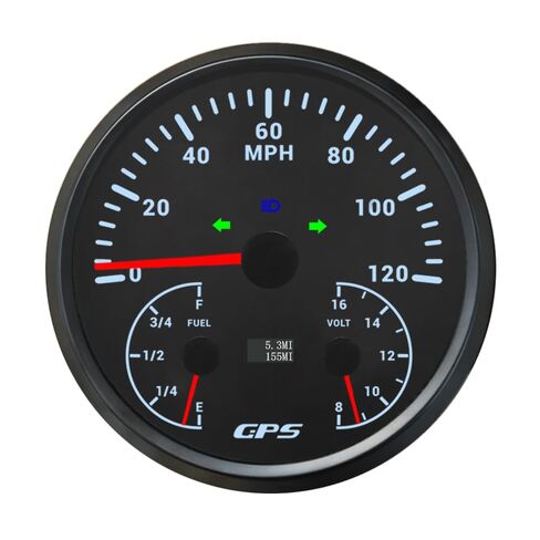 110 ملم مقياس تلقائي 3 في 1 GPS عداد السرعة 120 ميل في الساعة عداد المسافات مستوى الوقود الفولتميتر 12 فولت مع 7 مصابيح خلفية قابلة للتعديل للدراجات النارية العالمية للقوارب والسيارات والشاحنات (أسود وفضي) in Kuwait