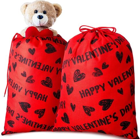 2 Pieces Large Gift Drawstring Bag Large Canvas Gift Colorful Heart Print Present Wedding Wrapping Reusable Present Wrap Bags, 20 x 16 in (Black, heart) in Saudi Arabia