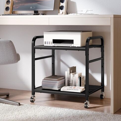 niffgaff 2 Tier Under Desk Printer Stand with Storage, 22" Rolling Printer Cart with Lockable Wheels, Height Adjustable Shelf for Home Office, Black in Kuwait