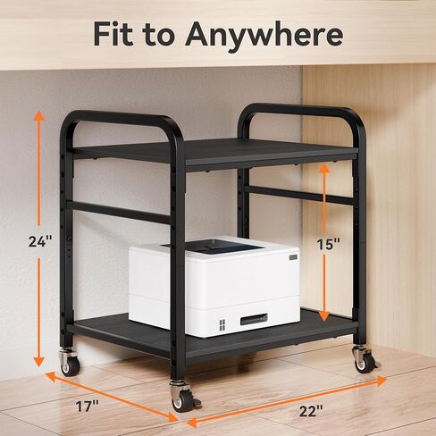 niffgaff 2 Tier Under Desk Printer Stand with Storage, 22" Rolling Printer Cart with Lockable Wheels, Height Adjustable Shelf for Home Office, Black in Kuwait