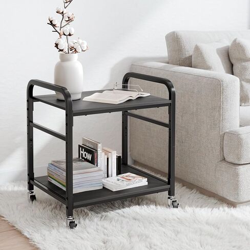 niffgaff 2 Tier Under Desk Printer Stand with Storage, 22" Rolling Printer Cart with Lockable Wheels, Height Adjustable Shelf for Home Office, Black in Kuwait