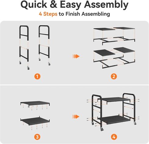 niffgaff 2 Tier Under Desk Printer Stand with Storage, 22" Rolling Printer Cart with Lockable Wheels, Height Adjustable Shelf for Home Office, Black in Kuwait