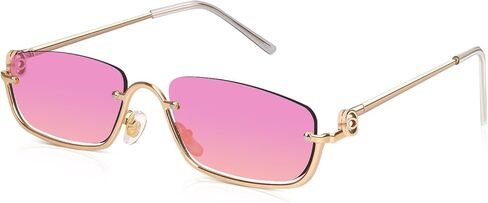 DrRelax Small Rectangle Sunglasses for Women Retro Half Metal Frame Driving Sun Glasses 90's Y2k Rectangular Sunnies in Saudi Arabia