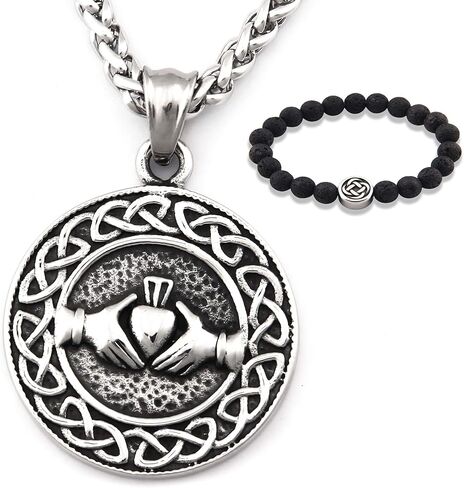Triquetra Cat Pendant Necklace with Stainless Steel Wheat Chain, Trinity Celtic Knot Triquetra Charm for Women Men, Bonus 2X Runic Beard Beads in Saudi Arabia