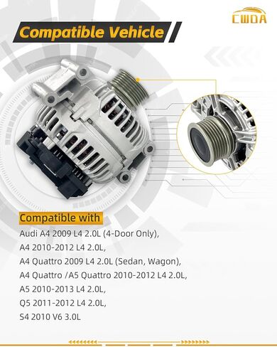 06H903016L New Alternator 140Amp Compatible With Audi A4 A4 Quattro 2009-2012, A5 2010-2013, A5 Quattro 2010-2012, S4 10, Q5 2011-2012, 2.0L 3.0L 06H-903-016LX in Kuwait