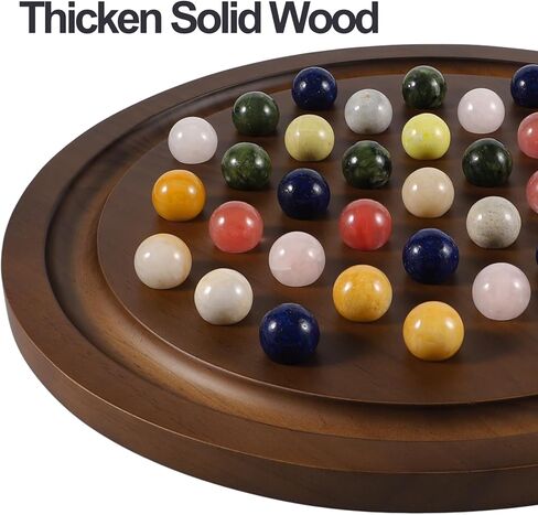 مجموعة ألعاب سوليتير كبيرة مصنوعة يدويًا من الرخام الخشبي الصلب مع 36 كرة من الرخام الطبيعي ألعاب لوحية مستديرة سميكة كلاسيكية للبالغين ليلة اللعب (جوز، متوسط) in Kuwait