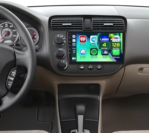 8 Core 4+64GB لسيارة Honda Civic 2001-2005 Android 13 راديو مع Carplay لاسلكي Android Auto، شاشة لمس 9 بوصات ستيريو للسيارة GPS WiFi، بلوتوث SWC Mic كاميرا احتياطية رابط مرآة in Saudi Arabia