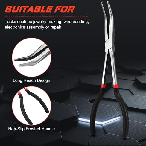 3 Pcs 11 Inch Needle Nose Pliers Set 25° 45° 90° Bent Nose Pliers for Commodity Production, Hardware Bending and Electronic Assembly in Saudi Arabia