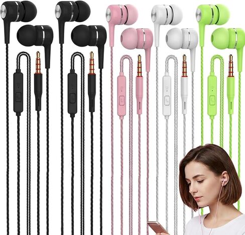 5 Pack Wired Earbuds with Microphone, in-Ear Headphones with Heavy Bass, Adjustable Volume, High Sound Quality Earphones Ear Buds for Laptop iPad MP3 Android Smartphones Fits All 3.5mm Jack Device in Kuwait
