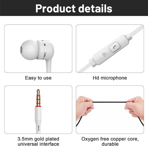 5 Pack Wired Earbuds with Microphone, in-Ear Headphones with Heavy Bass, Adjustable Volume, High Sound Quality Earphones Ear Buds for Laptop iPad MP3 Android Smartphones Fits All 3.5mm Jack Device in Kuwait