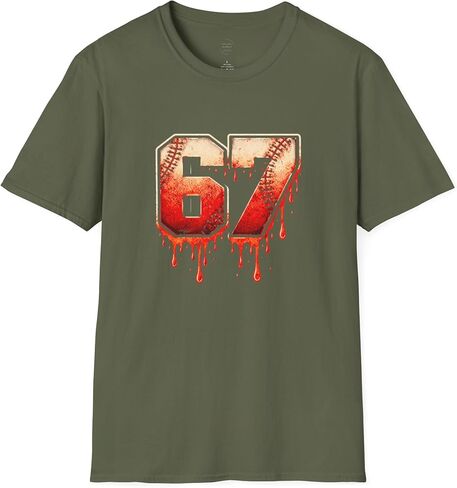 67 Baseball Drip T-Shirt - Vintage Distressed Sports Jersey Style - Grunge Streetwear Graphic Tee for Men & Women in Saudi Arabia