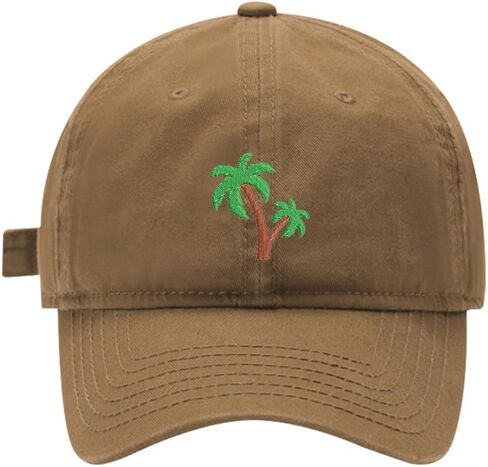 Mens Baseball Caps Palm Trees Embroidered Washed Cotton Adjustable Dad Hat in Kuwait