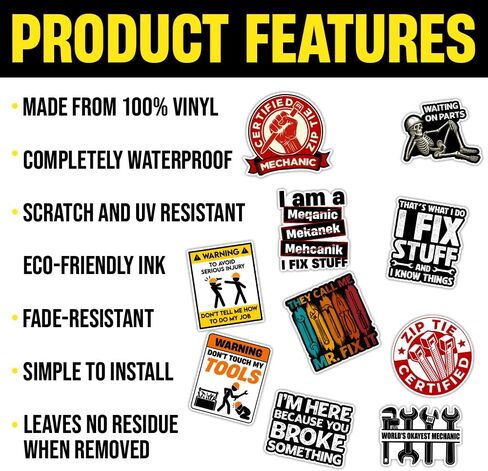 [ 10pcs-3''] Mechanic Sticker Pack, Funny Hard Hat Sticker, Technician Electrician Construction Gift for Men, Decoration for Toolbox Hard Hat Water Bottle Car Truck Vehicle Vinyl Decal in Kuwait