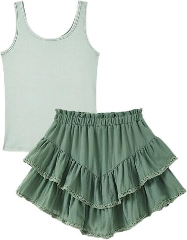PATPAT Girls Trendy Clothes 6-14 Years Sleeveless Crop Tops and Skirts 2 Piece Outfits Teen Girl Summer Western Outfits in Kuwait