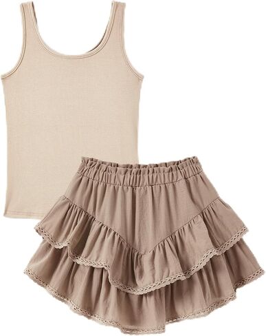 PATPAT Girls Trendy Clothes 6-14 Years Sleeveless Crop Tops and Skirts 2 Piece Outfits Teen Girl Summer Western Outfits in Kuwait