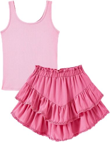 PATPAT Girls Trendy Clothes 6-14 Years Sleeveless Crop Tops and Skirts 2 Piece Outfits Teen Girl Summer Western Outfits in Kuwait