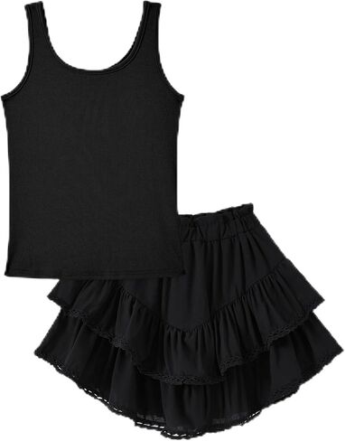 PATPAT Girls Trendy Clothes 6-14 Years Sleeveless Crop Tops and Skirts 2 Piece Outfits Teen Girl Summer Western Outfits in Kuwait