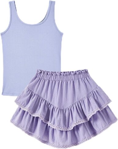 PATPAT Girls Trendy Clothes 6-14 Years Sleeveless Crop Tops and Skirts 2 Piece Outfits Teen Girl Summer Western Outfits in Kuwait