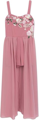 Speechless Girls' Floral Appliqué Romper With Chiffon Walk-through Maxi Skirt Overlay in Kuwait