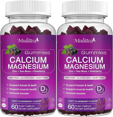 علكات الكالسيوم والمغنيسيوم والزنك مع جليسينات المغنيسيوم عالية الامتصاص 200 ملغ، والبوتاسيوم - مكمل الكالسيوم النباتي مع D3 وطحالب البحر للعظام والعضلات والمزاج الهادئ ودعم النوم - للأطفال والكبار (عبوتان) in Kuwait