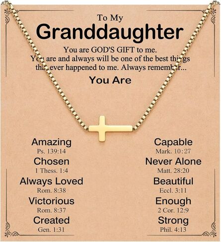 أنت هدية الله لي - قلادة متقاطعة من الذهب عيار 14 قيراط للحفيدة، هدايا عيد الميلاد وعيد الفصح للمراهقات والفتيات in Kuwait