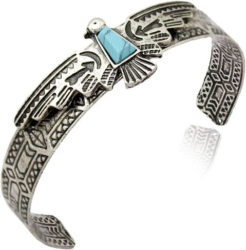Q & Q الأزياء الفضة مطلي خمر القبلية جنوب غرب تركيا النسر الأزرق الحجر ازتيك راعية البقر سوار الإسورة الكفة in Kuwait